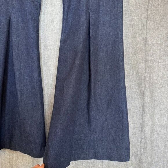 FRAME Pleated High-Rise Bell Bottom Flared Dark Blue Denim Jeans Size 32 - Picture 8 of 15